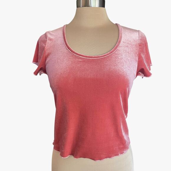Abercrombie & Fitch Pink Velvet Short Sleeve Top Cropped Scoop Neck Sz MED Y2K - Picture 1 of 7